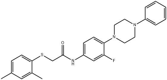 2-[(2,4-DIMETHYLPHENYL)SULFANYL]-N-[3-FLUORO-4-(4-PHENYLPIPERAZINO)PHENYL]ACETAMIDE Struktur