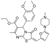 (E)-ETHYL 5-(3,4-DIMETHOXYPHENYL)-7-METHYL-2-((5-(4-METHYLPIPERAZIN-1-YL)FURAN-2-YL)METHYLENE)-3-OXO-3,5-DIHYDRO-2H-THIAZOLO[3,2-A]PYRIMIDINE-6-CARBOXYLATE Struktur