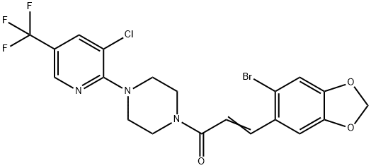 (E)-3-(6-BROMO-1,3-BENZODIOXOL-5-YL)-1-(4-[3-CHLORO-5-(TRIFLUOROMETHYL)-2-PYRIDINYL]PIPERAZINO)-2-PROPEN-1-ONE Struktur