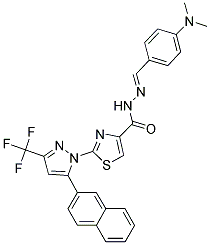 (E)-N'-(4-(DIMETHYLAMINO)BENZYLIDENE)-2-(5-(NAPHTHALEN-2-YL)-3-(TRIFLUOROMETHYL)-1H-PYRAZOL-1-YL)THIAZOLE-4-CARBOHYDRAZIDE Struktur