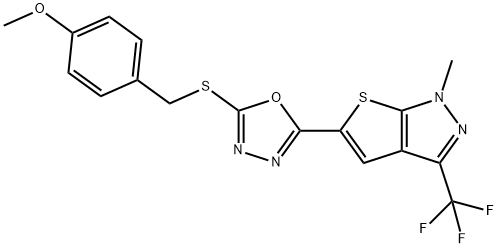 5-(5-[(4-METHOXYBENZYL)SULFANYL]-1,3,4-OXADIAZOL-2-YL)-1-METHYL-3-(TRIFLUOROMETHYL)-1H-THIENO[2,3-C]PYRAZOLE Struktur