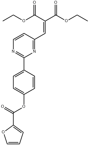 DIETHYL 2-[(2-(4-[(2-FURYLCARBONYL)OXY]PHENYL)-4-PYRIMIDINYL)METHYLENE]MALONATE Struktur