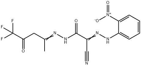 2-CYANO-2-[(E)-2-(2-NITROPHENYL)HYDRAZONO]-N'-[(E)-4,4,4-TRIFLUORO-1-METHYL-3-OXOBUTYLIDENE]ACETOHYDRAZIDE Struktur