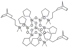 ENDO-3,7,14-TRIS[DIMETHYL[2-(5-NORBORNEN-2-YL)ETHYL]SILYLOXY]-1,3,5,7,9,11,14-HEPTACYCLOPENTYLTRICYCLO[7.3.3.15,11]HEPTASILOXANE Struktur