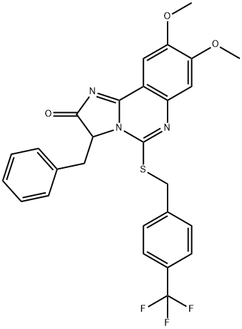 3-BENZYL-8,9-DIMETHOXY-5-([4-(TRIFLUOROMETHYL)BENZYL]SULFANYL)IMIDAZO[1,2-C]QUINAZOLIN-2(3H)-ONE Struktur