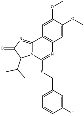 5-[(3-FLUOROBENZYL)SULFANYL]-3-ISOPROPYL-8,9-DIMETHOXYIMIDAZO[1,2-C]QUINAZOLIN-2(3H)-ONE Struktur