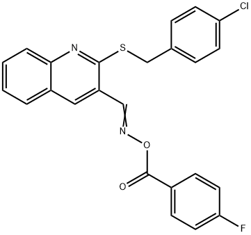 2-[(4-CHLOROBENZYL)SULFANYL]-3-(([(4-FLUOROBENZOYL)OXY]IMINO)METHYL)QUINOLINE Struktur