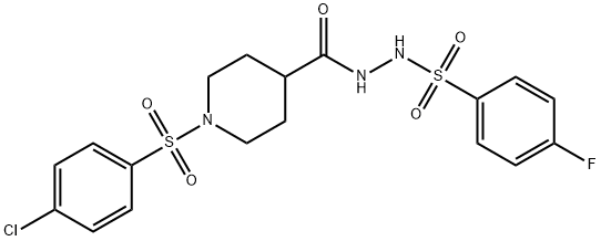 N'-((1-[(4-CHLOROPHENYL)SULFONYL]-4-PIPERIDINYL)CARBONYL)-4-FLUOROBENZENESULFONOHYDRAZIDE Struktur