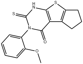 2-MERCAPTO-3-(2-METHOXYPHENYL)-3,5,6,7-TETRAHYDRO-4H-CYCLOPENTA[4,5]THIENO[2,3-D]PYRIMIDIN-4-ONE Struktur