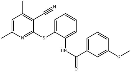N-(2-[(3-CYANO-4,6-DIMETHYL-2-PYRIDINYL)SULFANYL]PHENYL)-3-METHOXYBENZENECARBOXAMIDE Struktur