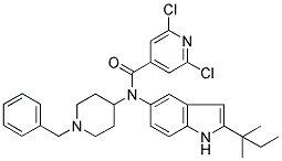 N-(1-BENZYLPIPERIDIN-4-YL)-2,6-DICHLORO-N-[2-(1,1-DIMETHYLPROPYL)-1H-INDOL-5-YL]PYRIDINE-4-CARBOXAMIDE Struktur