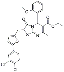 (Z)-ETHYL 2-((5-(3,4-DICHLOROPHENYL)FURAN-2-YL)METHYLENE)-5-(2-METHOXYPHENYL)-7-METHYL-3-OXO-3,5-DIHYDRO-2H-THIAZOLO[3,2-A]PYRIMIDINE-6-CARBOXYLATE Struktur