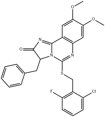 3-BENZYL-5-[(2-CHLORO-6-FLUOROBENZYL)SULFANYL]-8,9-DIMETHOXYIMIDAZO[1,2-C]QUINAZOLIN-2(3H)-ONE Struktur