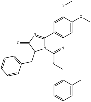 3-BENZYL-8,9-DIMETHOXY-5-[(2-METHYLBENZYL)SULFANYL]IMIDAZO[1,2-C]QUINAZOLIN-2(3H)-ONE Struktur