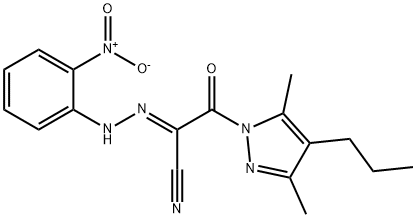 3-(3,5-DIMETHYL-4-PROPYL-1H-PYRAZOL-1-YL)-2-[(E)-2-(2-NITROPHENYL)HYDRAZONO]-3-OXOPROPANENITRILE Struktur