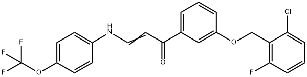 (E)-1-(3-[(2-CHLORO-6-FLUOROBENZYL)OXY]PHENYL)-3-[4-(TRIFLUOROMETHOXY)ANILINO]-2-PROPEN-1-ONE Struktur