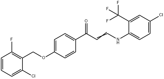 (E)-1-(4-[(2-CHLORO-6-FLUOROBENZYL)OXY]PHENYL)-3-[4-CHLORO-2-(TRIFLUOROMETHYL)ANILINO]-2-PROPEN-1-ONE Struktur