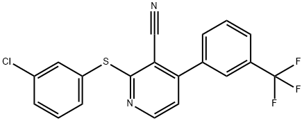 2-[(3-CHLOROPHENYL)SULFANYL]-4-[3-(TRIFLUOROMETHYL)PHENYL]NICOTINONITRILE Struktur