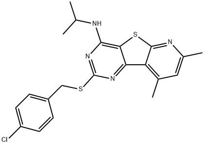 2-[(4-CHLOROBENZYL)SULFANYL]-N-ISOPROPYL-7,9-DIMETHYLPYRIDO[3',2':4,5]THIENO[3,2-D]PYRIMIDIN-4-AMINE Struktur