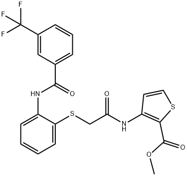 METHYL 3-((2-[(2-([3-(TRIFLUOROMETHYL)BENZOYL]AMINO)PHENYL)SULFANYL]ACETYL)AMINO)-2-THIOPHENECARBOXYLATE Struktur