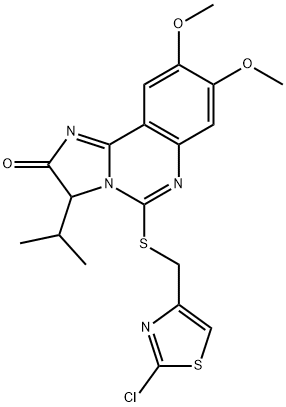 5-([(2-CHLORO-1,3-THIAZOL-4-YL)METHYL]SULFANYL)-3-ISOPROPYL-8,9-DIMETHOXYIMIDAZO[1,2-C]QUINAZOLIN-2(3H)-ONE Struktur