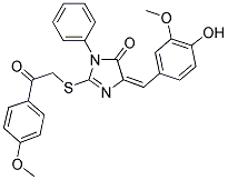 (E)-4-(4-HYDROXY-3-METHOXYBENZYLIDENE)-2-(2-(4-METHOXYPHENYL)-2-OXOETHYLTHIO)-1-PHENYL-1H-IMIDAZOL-5(4H)-ONE Struktur