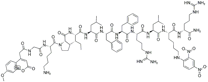 (7-METHOXYCOUMARIN-4-YL)ACETYLGLYCYL-L-LYSYL-L-PROLYL-L-ISOLEUCYL-L-LEUCYL-L-PHENYLALANYL-L-PHENYLALANYL-L-ARGINYL-L-LEUCYL-[N-EPSILON-(2,4-DINITROPHENYL)-L-LYSYL]-D-ARGININE AMIDE Struktur