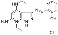 6-AMINO-7-ETHYL-4-(ETHYLAMINO)-3-([(E)-(2-HYDROXYPHENYL)METHYLIDENE]AMINO)-1H-PYRAZOLO[3,4-B]PYRIDIN-7-IUM CHLORIDE Struktur