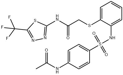 2-([2-(([4-(ACETYLAMINO)PHENYL]SULFONYL)AMINO)PHENYL]SULFANYL)-N-[5-(TRIFLUOROMETHYL)-1,3,4-THIADIAZOL-2-YL]ACETAMIDE Struktur