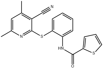 N-(2-[(3-CYANO-4,6-DIMETHYL-2-PYRIDINYL)SULFANYL]PHENYL)-2-THIOPHENECARBOXAMIDE Struktur