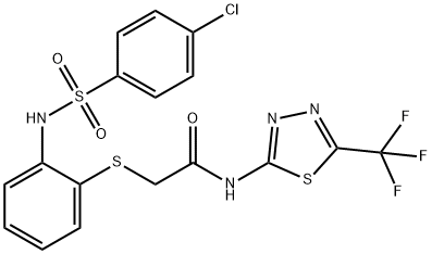 2-[(2-([(4-CHLOROPHENYL)SULFONYL]AMINO)PHENYL)SULFANYL]-N-[5-(TRIFLUOROMETHYL)-1,3,4-THIADIAZOL-2-YL]ACETAMIDE Struktur