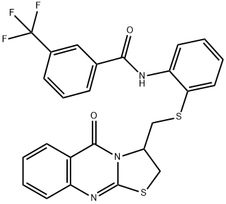 N-(2-([(5-OXO-2,3-DIHYDRO-5H-[1,3]THIAZOLO[2,3-B]QUINAZOLIN-3-YL)METHYL]SULFANYL)PHENYL)-3-(TRIFLUOROMETHYL)BENZENECARBOXAMIDE Struktur