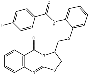 4-FLUORO-N-(2-([(5-OXO-2,3-DIHYDRO-5H-[1,3]THIAZOLO[2,3-B]QUINAZOLIN-3-YL)METHYL]SULFANYL)PHENYL)BENZENECARBOXAMIDE Struktur