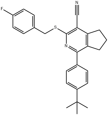 1-[4-(TERT-BUTYL)PHENYL]-3-[(4-FLUOROBENZYL)SULFANYL]-6,7-DIHYDRO-5H-CYCLOPENTA[C]PYRIDINE-4-CARBONITRILE Struktur