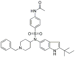 N-[4-((1-BENZYLPIPERIDIN-4-YL)(2-(1,1-DIMETHYLPROPYL)-1H-INDOL-5-YL)AMINOSULPHONYL)PHENYL]ACETAMIDE Struktur