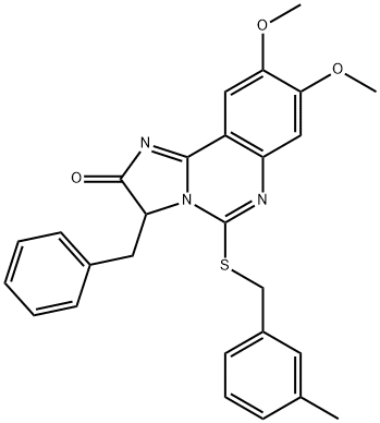3-BENZYL-8,9-DIMETHOXY-5-[(3-METHYLBENZYL)SULFANYL]IMIDAZO[1,2-C]QUINAZOLIN-2(3H)-ONE Struktur