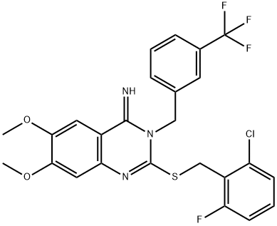 2-[(2-CHLORO-6-FLUOROBENZYL)SULFANYL]-6,7-DIMETHOXY-3-[3-(TRIFLUOROMETHYL)BENZYL]-4(3H)-QUINAZOLINIMINE Struktur