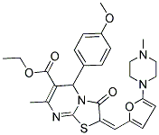 (E)-ETHYL 5-(4-METHOXYPHENYL)-7-METHYL-2-((5-(4-METHYLPIPERAZIN-1-YL)FURAN-2-YL)METHYLENE)-3-OXO-3,5-DIHYDRO-2H-THIAZOLO[3,2-A]PYRIMIDINE-6-CARBOXYLATE Struktur