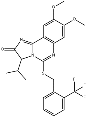 3-ISOPROPYL-8,9-DIMETHOXY-5-([2-(TRIFLUOROMETHYL)BENZYL]SULFANYL)IMIDAZO[1,2-C]QUINAZOLIN-2(3H)-ONE Struktur