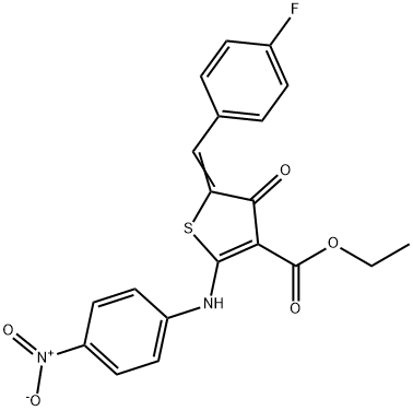 ETHYL (5Z)-5-(4-FLUOROBENZYLIDENE)-2-[(4-NITROPHENYL)AMINO]-4-OXO-4,5-DIHYDROTHIOPHENE-3-CARBOXYLATE Struktur