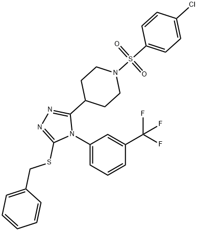 4-(5-(BENZYLSULFANYL)-4-[3-(TRIFLUOROMETHYL)PHENYL]-4H-1,2,4-TRIAZOL-3-YL)-1-[(4-CHLOROPHENYL)SULFONYL]PIPERIDINE Struktur