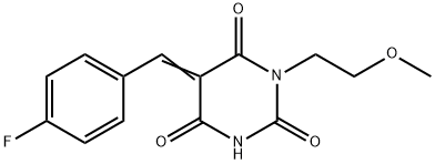 5-[(E)-(4-FLUOROPHENYL)METHYLIDENE]-1-(2-METHOXYETHYL)-2,4,6(1H,3H,5H)-PYRIMIDINETRIONE Struktur