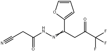 2-CYANO-N'-[(E)-4,4,4-TRIFLUORO-1-(2-FURYL)-3-OXOBUTYLIDENE]ACETOHYDRAZIDE Struktur