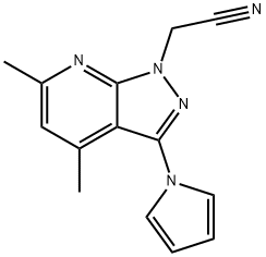 2-[4,6-DIMETHYL-3-(1H-PYRROL-1-YL)-1H-PYRAZOLO[3,4-B]PYRIDIN-1-YL]ACETONITRILE Struktur