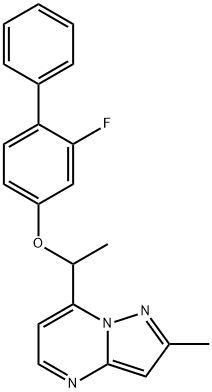 2-FLUORO[1,1'-BIPHENYL]-4-YL 1-(2-METHYLPYRAZOLO[1,5-A]PYRIMIDIN-7-YL)ETHYL ETHER Struktur