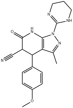 4-(4-METHOXYPHENYL)-3-METHYL-6-OXO-1-(1,4,5,6-TETRAHYDRO-2-PYRIMIDINYL)-4,5,6,7-TETRAHYDRO-1H-PYRAZOLO[3,4-B]PYRIDINE-5-CARBONITRILE Struktur