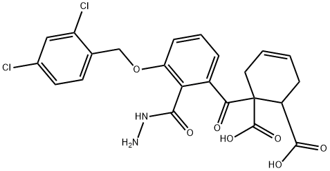 6-[(2-(3-[(2,4-DICHLOROBENZYL)OXY]BENZOYL)HYDRAZINO)CARBONYL]-3-CYCLOHEXENE-1-CARBOXYLIC ACID Struktur