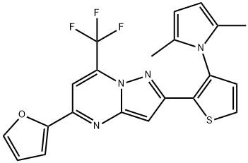 2-[3-(2,5-DIMETHYL-1H-PYRROL-1-YL)-2-THIENYL]-5-(2-FURYL)-7-(TRIFLUOROMETHYL)PYRAZOLO[1,5-A]PYRIMIDINE Struktur