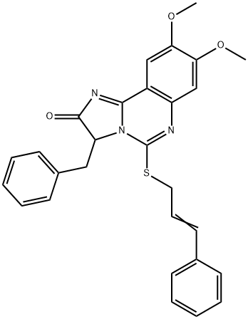 3-BENZYL-8,9-DIMETHOXY-5-([(E)-3-PHENYL-2-PROPENYL]SULFANYL)IMIDAZO[1,2-C]QUINAZOLIN-2(3H)-ONE Struktur