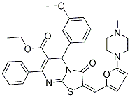 (E)-ETHYL 5-(3-METHOXYPHENYL)-2-((5-(4-METHYLPIPERAZIN-1-YL)FURAN-2-YL)METHYLENE)-3-OXO-7-PHENYL-3,5-DIHYDRO-2H-THIAZOLO[3,2-A]PYRIMIDINE-6-CARBOXYLATE Struktur